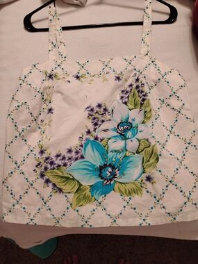 Vintage 90s GAP Blue Floral Lattice Cami Tank Top Large